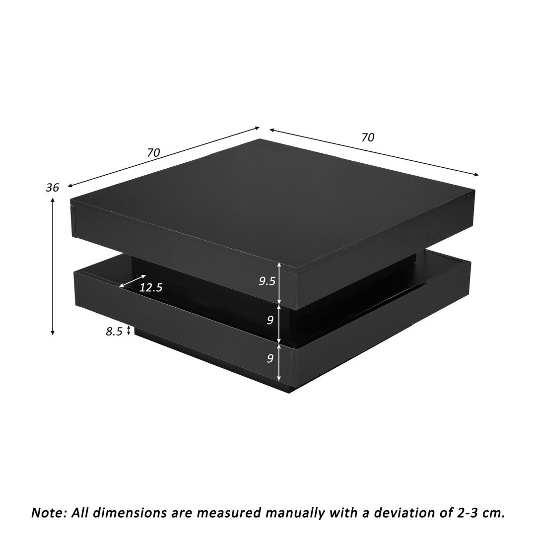 White Square High Gloss Coffee Table With 360 Rotating Top, Tea Table With 16-Color LED Light, 70x70x36 Cm – view 4
