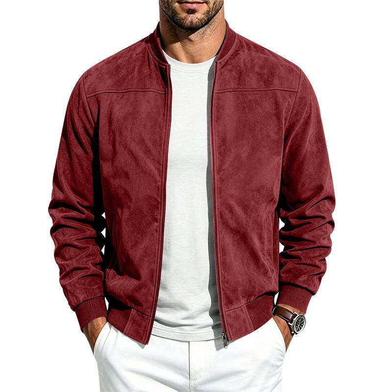 Suede Long Sleeve Zip Up Jacket Men's Casual Outerwear With Full Zip Closure – view 7
