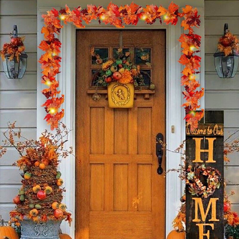 Autumn Fall Maple Leaves LED Lights Garland Hanging Plant Halloween Home Decor – view 9