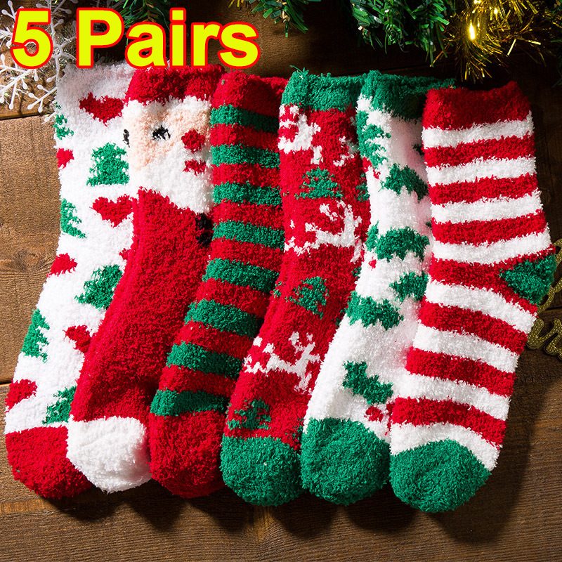 5 Pairs Christmas Soft Ladies Fluffy Lounge Cosy Bed Socks Winter Warm Gift Bag – view 2
