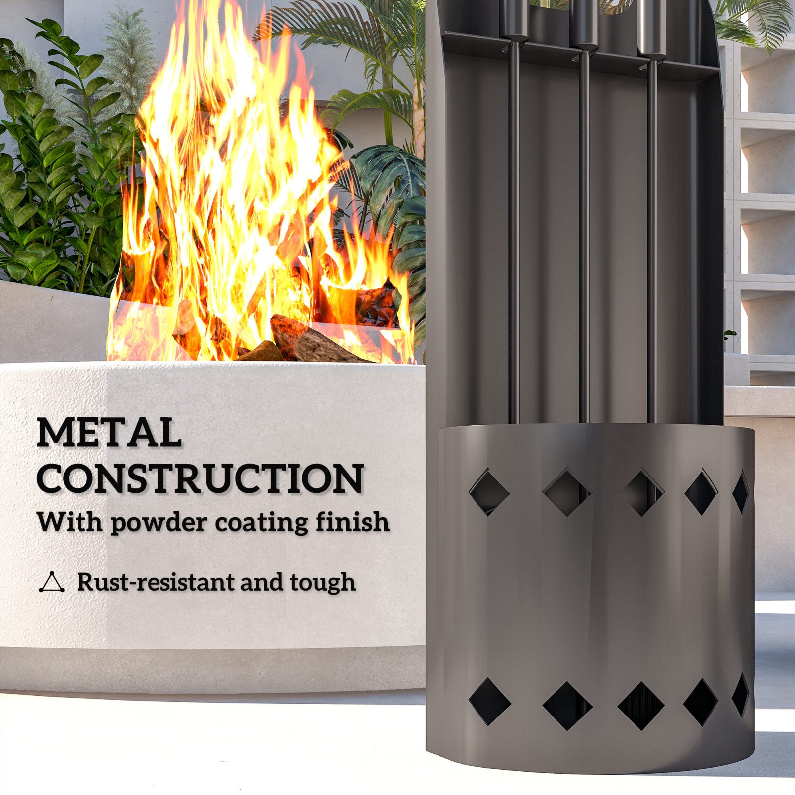 Outsunny 4 Pieces Fireplace Companion Set,Metal Fireplace Accessories Fireside Companion Set With Broom,Shovel,Poker,Bucket,Black – view 2
