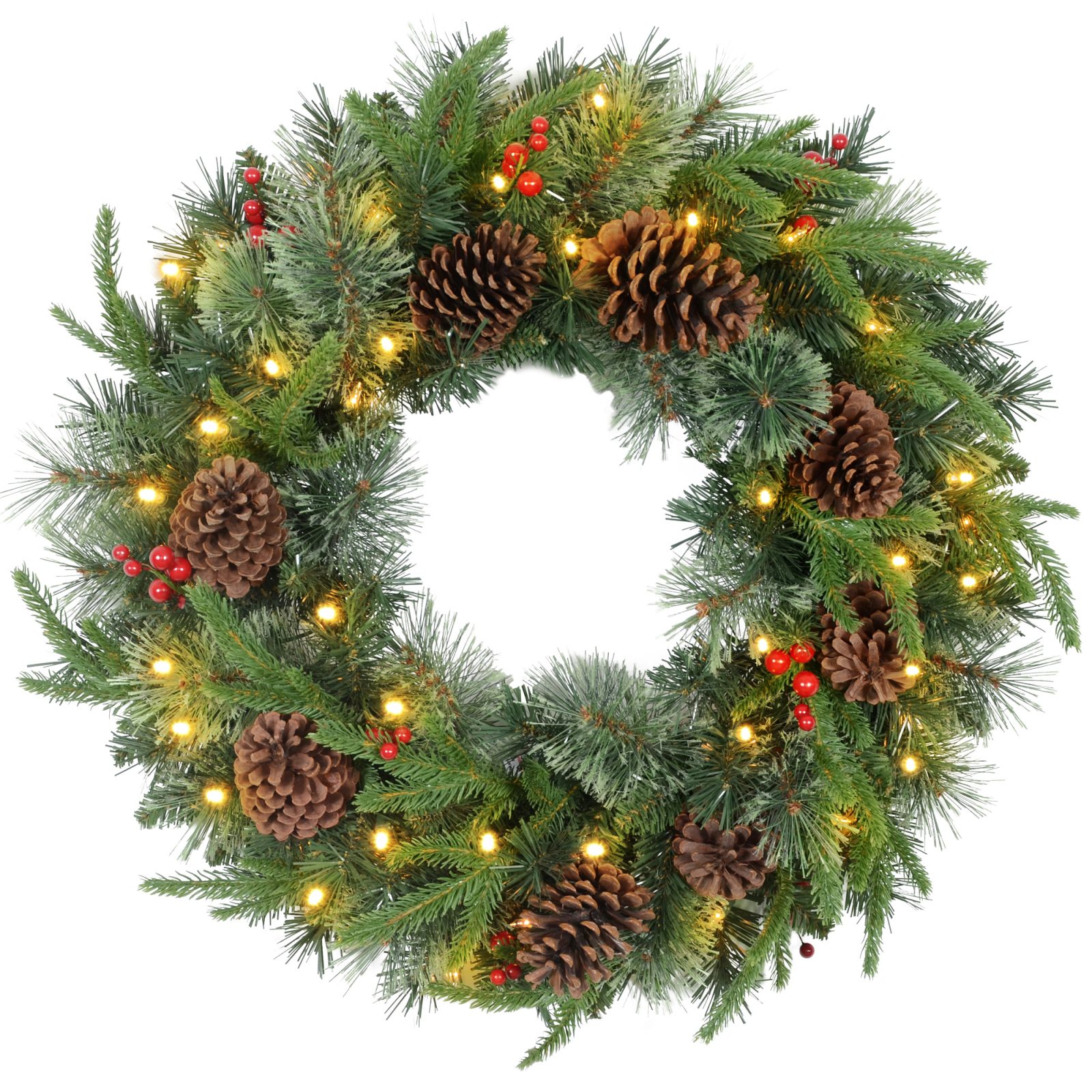 60 Cone Berry Christmas Wreaths With LED Lights – view 3