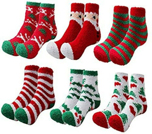 5 Pairs Christmas Soft Ladies Fluffy Lounge Cosy Bed Socks Winter Warm Gift Bag – A