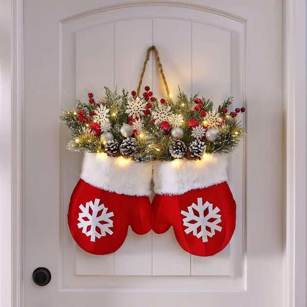 Christmas Garland Creative Glove Shaped Simulated Flower Wreath Window Door Gate Decoration Door Sign Xmas Party Decoration – view 6