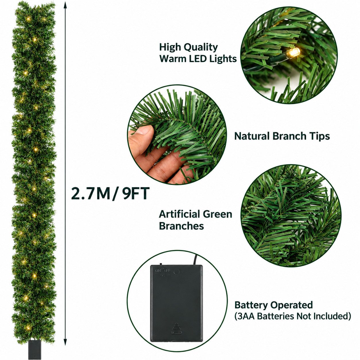 9ft12ft Christmas Garland Decoration Door Wreath Xmas Fireplace – view 5
