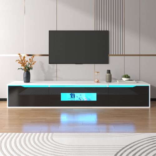 TV Cabinet, High-gloss TV Cabinet, Matching Colours In White And High-gloss Black, With Colour-changing LED Lights.only Front Cabinet Door High-gloss – view 7