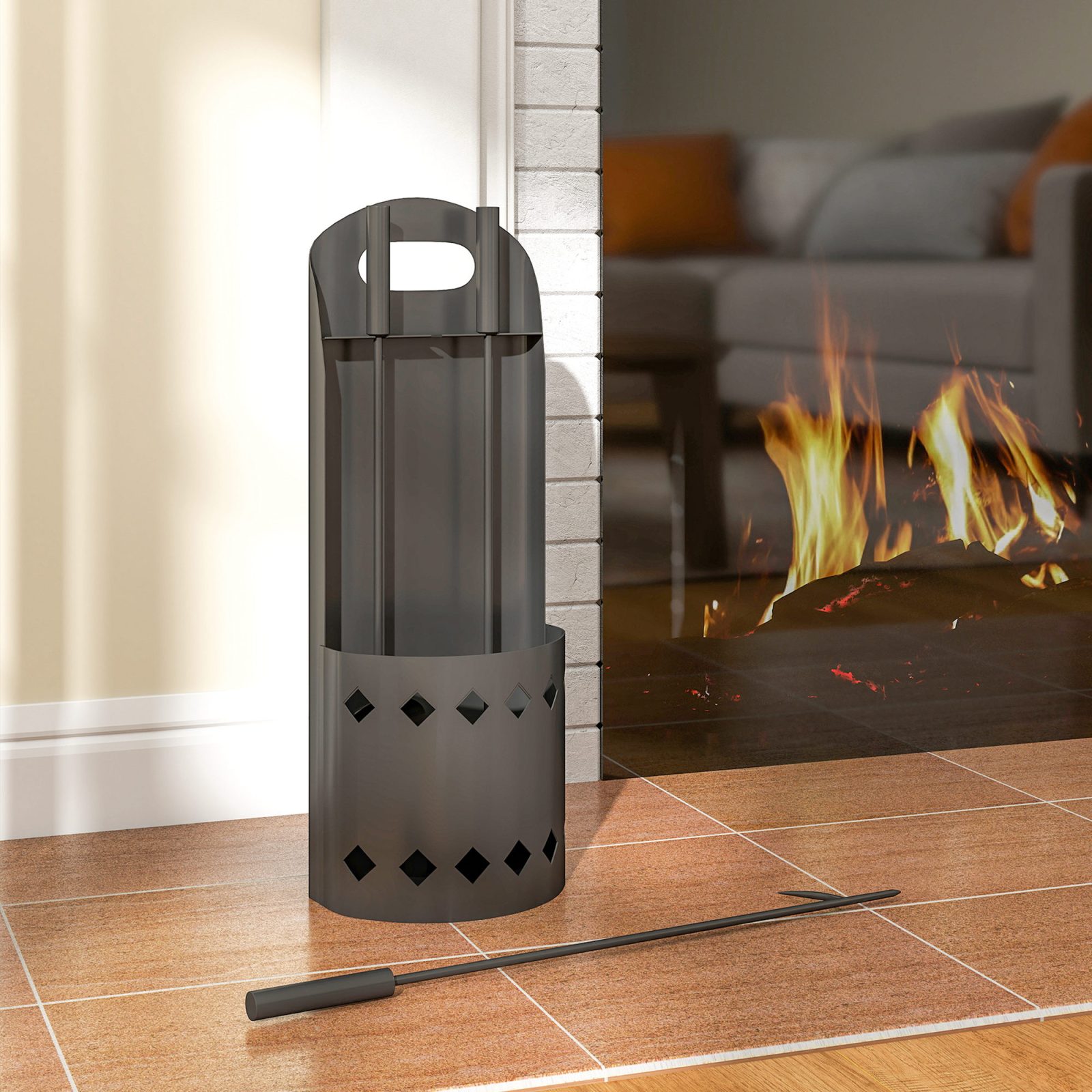 Outsunny 4 Pieces Fireplace Companion Set,Metal Fireplace Accessories Fireside Companion Set With Broom,Shovel,Poker,Bucket,Black – view 3