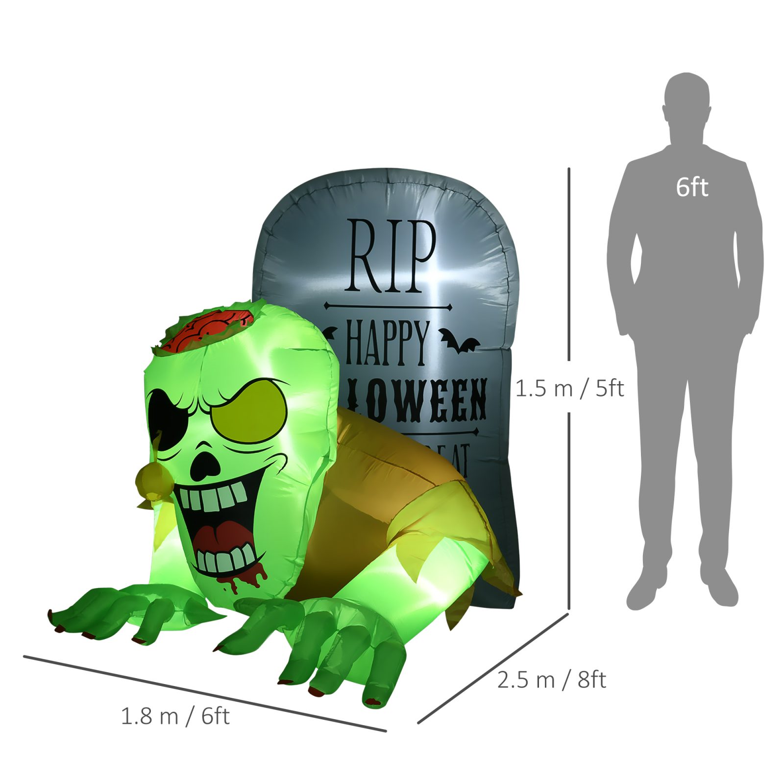 5FT Halloween Inflatables Ghost And Tombstone, Blow Up Outdoor Halloween Decorations With Build-in LED Lights For Garden, Lawn, Party – view 8