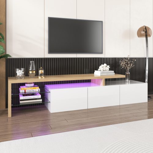 Modern TV Cabinet Design Stylish And Elegant, Practical Storage, High-gloss White, Wooden Look, Glass Shelves, LED Lighting – view 7