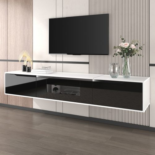 TV Cabinet, High-gloss TV Cabinet, Matching Colours In White And High-gloss Black, With Colour-changing LED Lights.only Front Cabinet Door High-gloss – view 3