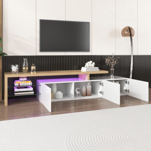 Modern TV Cabinet Design Stylish And Elegant, Practical Storage, High-gloss White, Wooden Look, Glass Shelves, LED Lighting – view 9