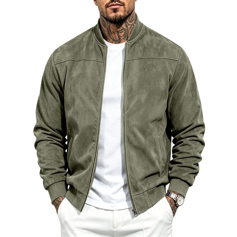 Suede Long Sleeve Zip Up Jacket Men's Casual Outerwear With Full Zip Closure – view 5