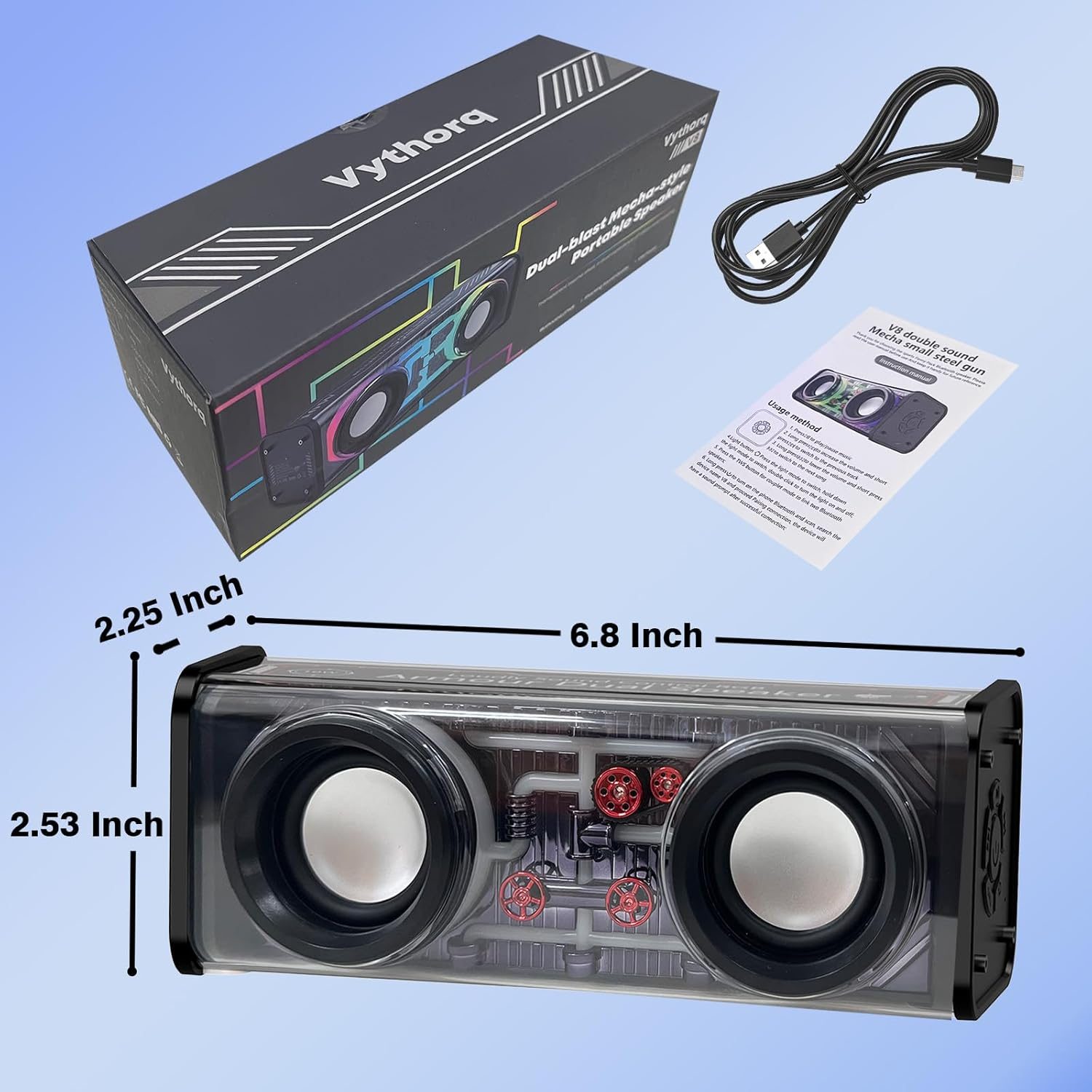 Portable Bluetooth Speaker With LED Lights&Transparent Casing, Bluetooth 5.3 Wireless Outdoor Speakers Support TWS PairingTF Card, 10W Stereo Sound, Electronics For Home, Outdoors, Travel Black – view 3