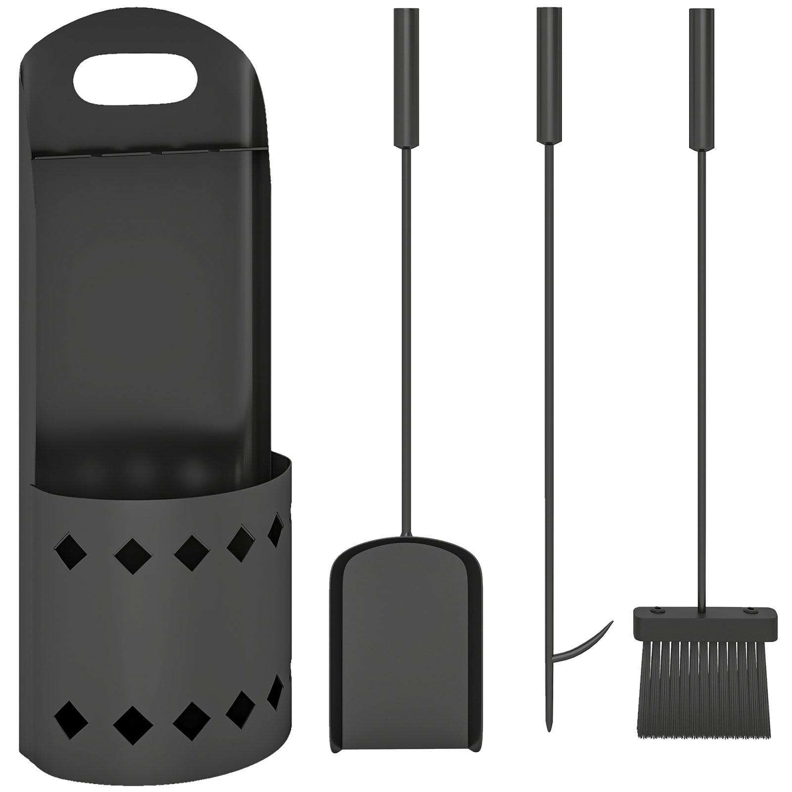 Outsunny 4 Pieces Fireplace Companion Set,Metal Fireplace Accessories Fireside Companion Set With Broom,Shovel,Poker,Bucket,Black – view 5