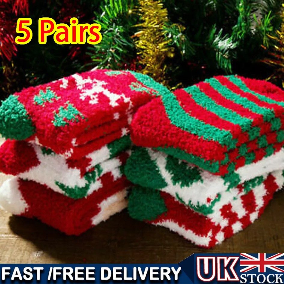 5 Pairs Christmas Soft Ladies Fluffy Lounge Cosy Bed Socks Winter Warm Gift Bag – view 5