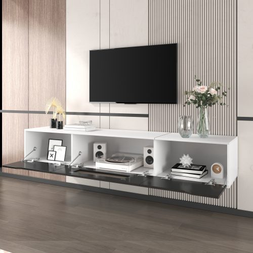 TV Cabinet, High-gloss TV Cabinet, Matching Colours In White And High-gloss Black, With Colour-changing LED Lights.only Front Cabinet Door High-gloss – view 5