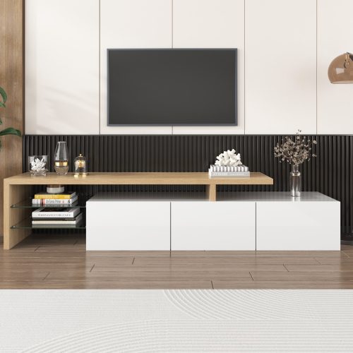 Modern TV Cabinet Design Stylish And Elegant, Practical Storage, High-gloss White, Wooden Look, Glass Shelves, LED Lighting – view 8
