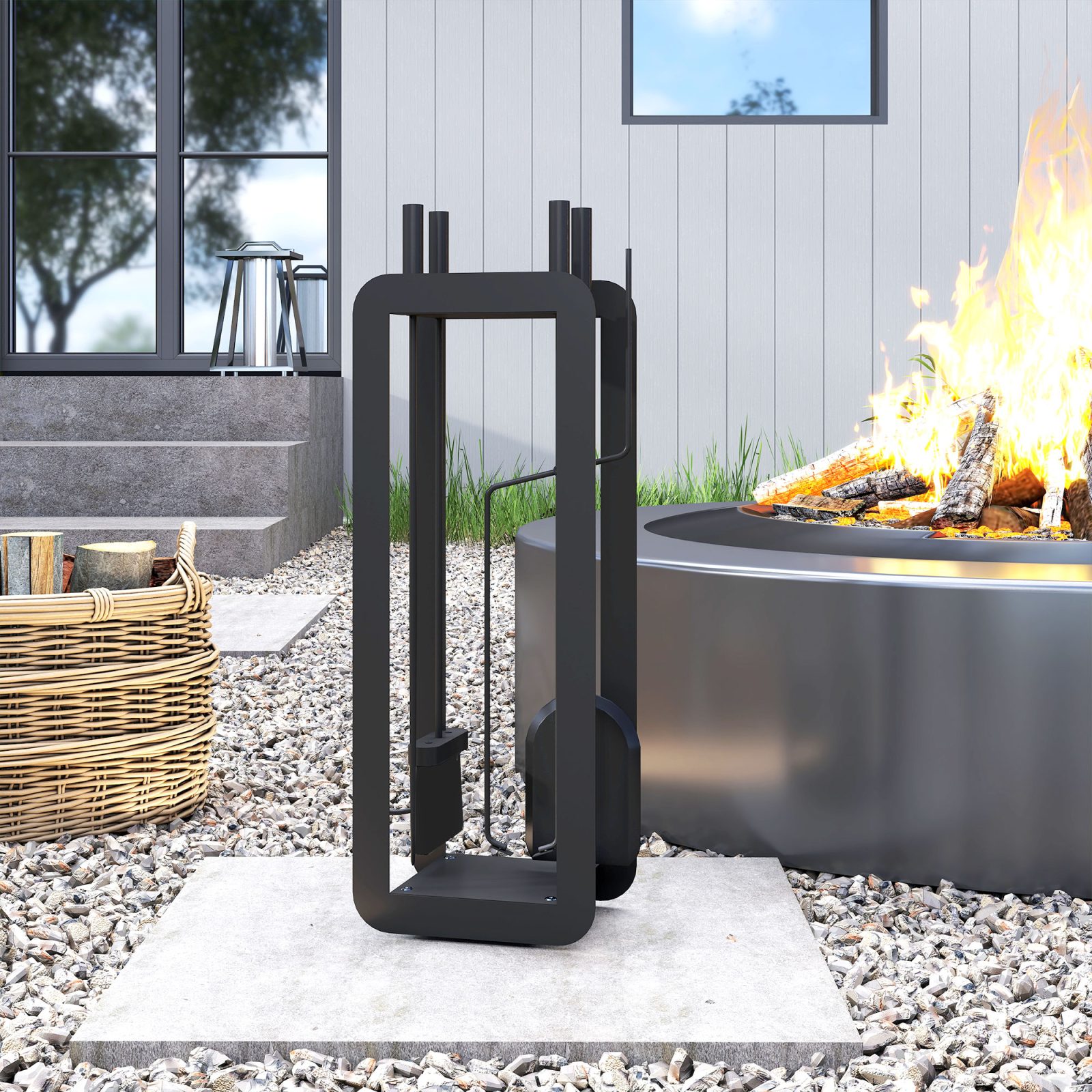 5 Pieces Fireplace Companion Set,Metal Fireplace Accessories Fireside Companion Set With Brush,Shovel,Poker,A Pair Of Tongs,Stand,Black – view 6