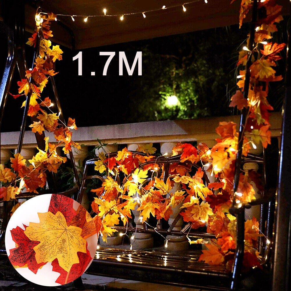 Autumn Fall Maple Leaves LED Lights Garland Hanging Plant Halloween Home Decor – view 2