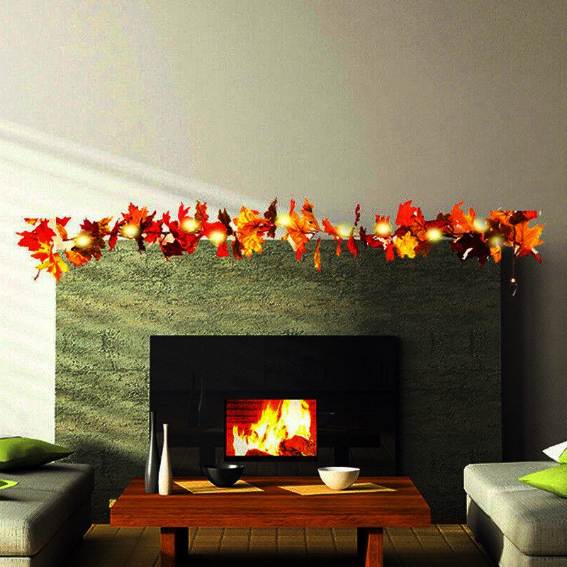 Autumn Fall Maple Leaves LED Lights Garland Hanging Plant Halloween Home Decor – view 2