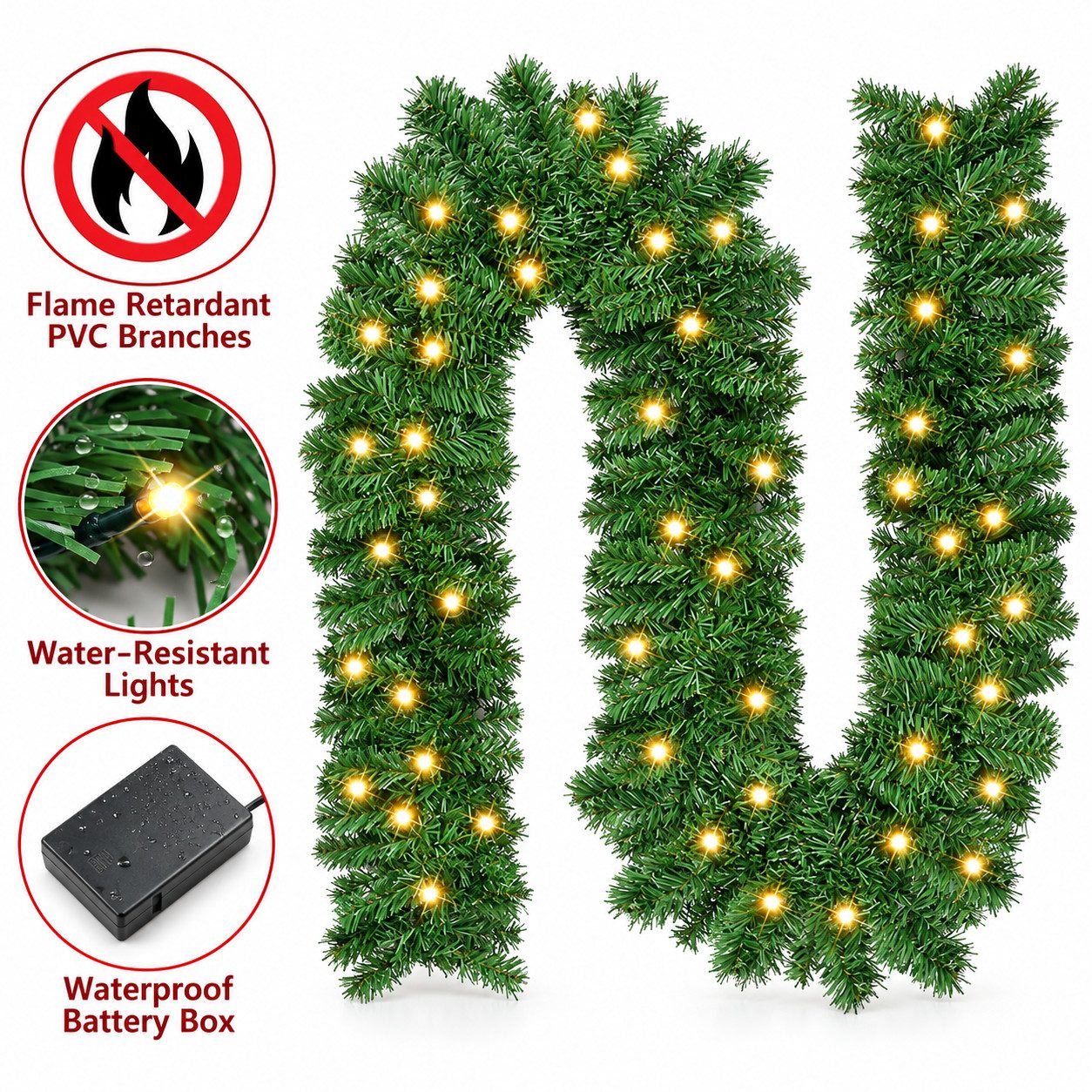 9ft12ft Christmas Garland Decoration Door Wreath Xmas Fireplace – 2.7m