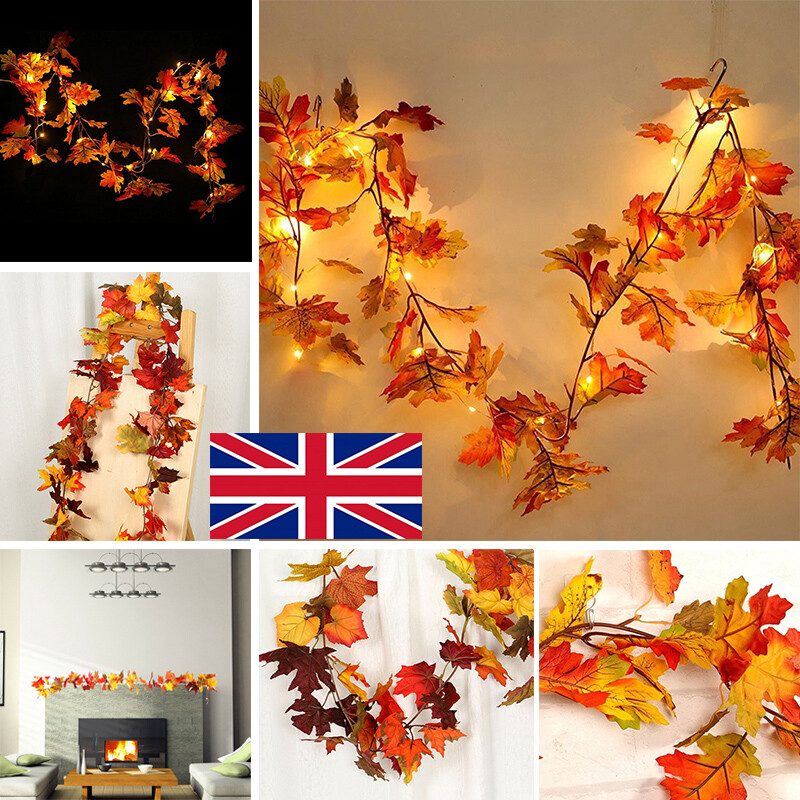 Autumn Fall Maple Leaves LED Lights Garland Hanging Plant Halloween Home Decor – view 4