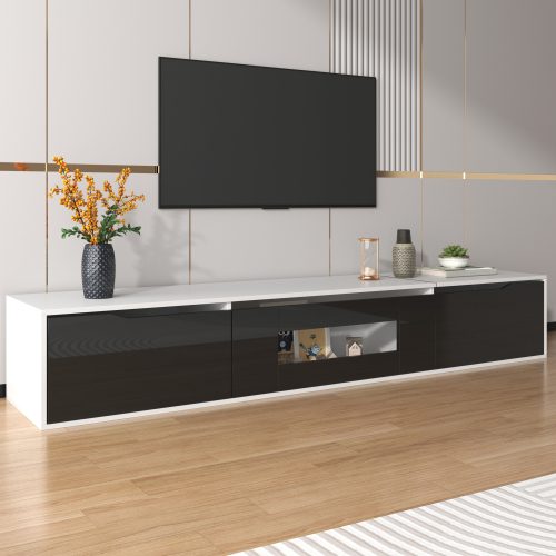 TV Cabinet, High-gloss TV Cabinet, Matching Colours In White And High-gloss Black, With Colour-changing LED Lights.only Front Cabinet Door High-gloss – view 2