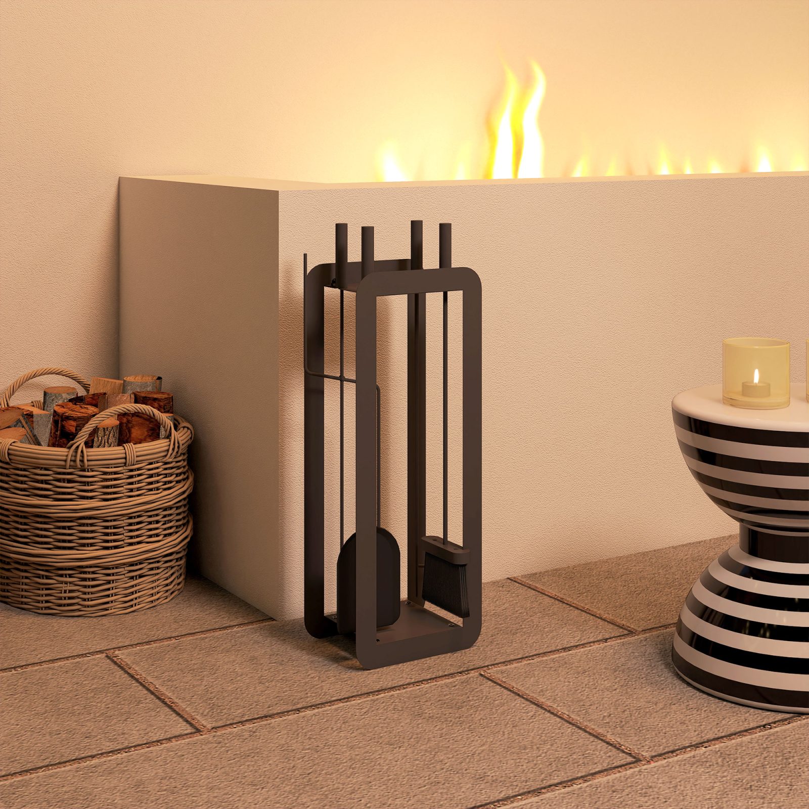 5 Pieces Fireplace Companion Set,Metal Fireplace Accessories Fireside Companion Set With Brush,Shovel,Poker,A Pair Of Tongs,Stand,Black – view 3