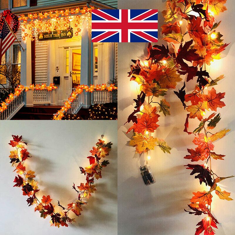 Autumn Fall Maple Leaves LED Lights Garland Hanging Plant Halloween Home Decor – view 8