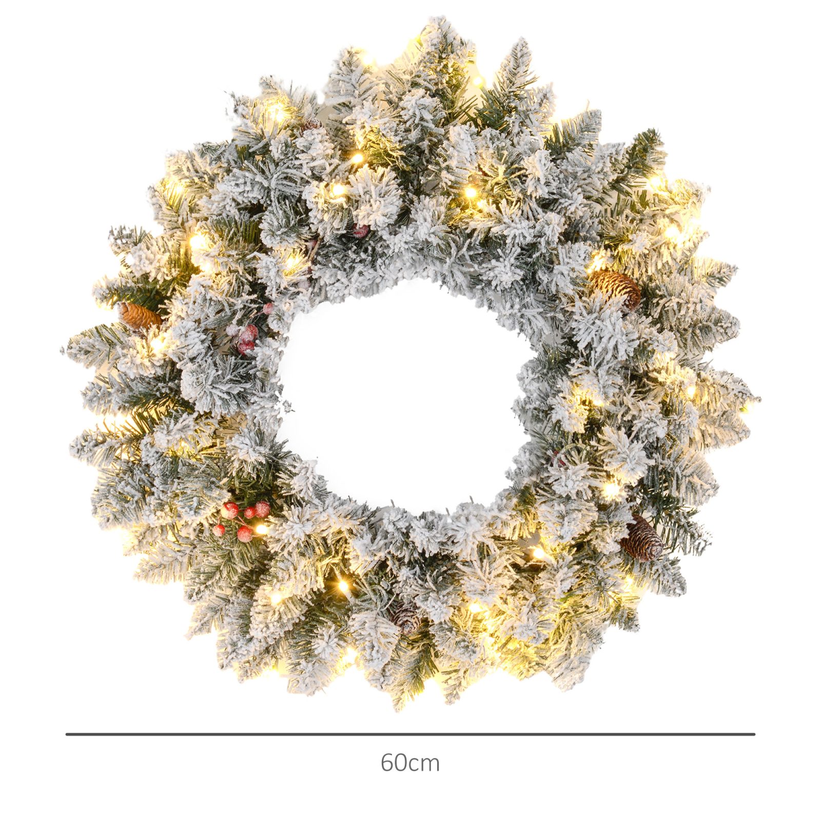 60 Snow Pine Cones And Berry Christmas Wreaths With LED Lights – view 2