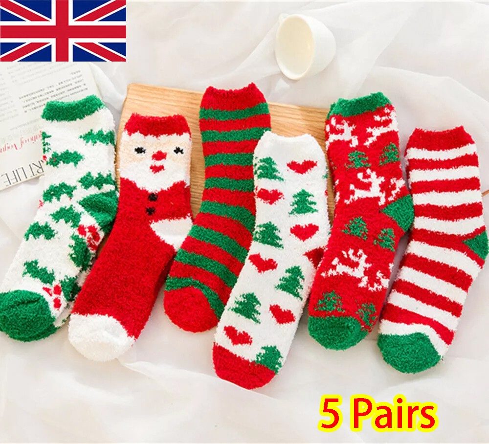 5 Pairs Christmas Soft Ladies Fluffy Lounge Cosy Bed Socks Winter Warm Gift Bag – view 7