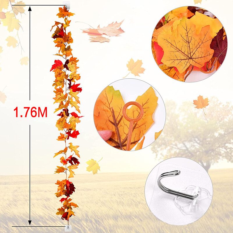 Autumn Fall Maple Leaves LED Lights Garland Hanging Plant Halloween Home Decor – view 7