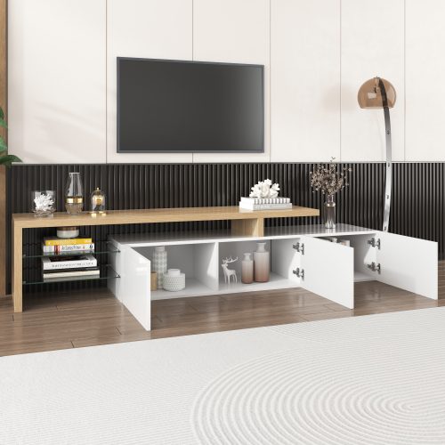 Modern TV Cabinet Design Stylish And Elegant, Practical Storage, High-gloss White, Wooden Look, Glass Shelves, LED Lighting – view 4