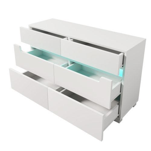 Sideboard Cabinet Dresser With 6 Drawers,Storage With RGB LED App Control, Sideboard With Cut-out Handles, 6-drawers Chest Of Drawers, 71 X 120 X 40 Cm, White – view 4