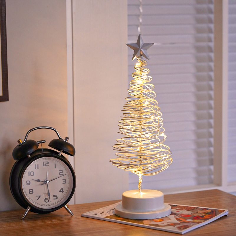 LED Christmas Tree Spiral Light Table Ornament Wrought Iron Xmas Tree Bedroom Desk Lamp Christmas Atmosphere Night Light Decor – view 4
