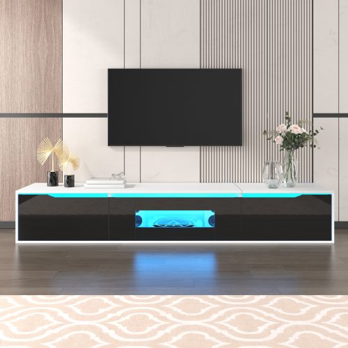 TV Cabinet, High-gloss TV Cabinet, Matching Colours In White And High-gloss Black, With Colour-changing LED Lights.only Front Cabinet Door High-gloss – view 12