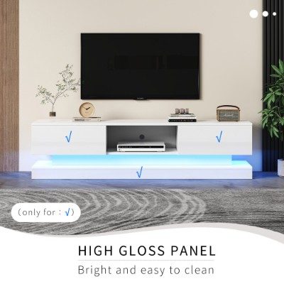 160 Cm TV Stand With16 Colour RGB LED Lights, High Gloss Front TV Cabinet With 2 Drawers And 1 Open Storage Space, TV Unit For 70-79 Inch TV For Living Room, White – view 3