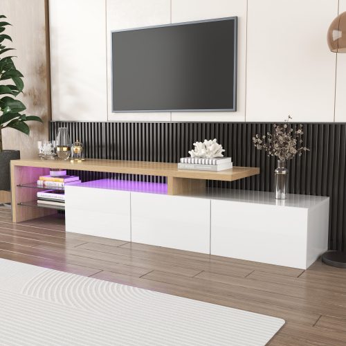 Modern TV Cabinet Design Stylish And Elegant, Practical Storage, High-gloss White, Wooden Look, Glass Shelves, LED Lighting – view 5