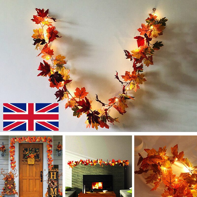 Autumn Fall Maple Leaves LED Lights Garland Hanging Plant Halloween Home Decor – view 12