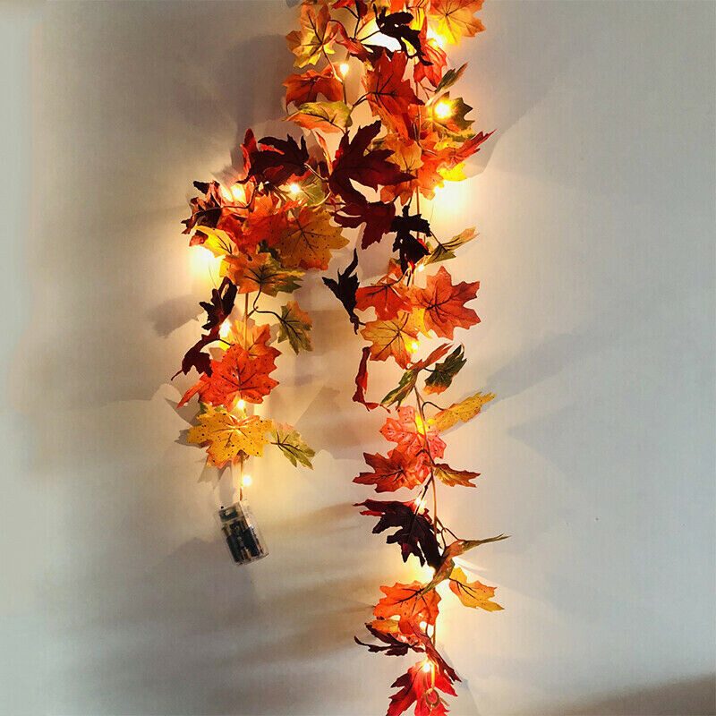 Autumn Fall Maple Leaves LED Lights Garland Hanging Plant Halloween Home Decor – view 11
