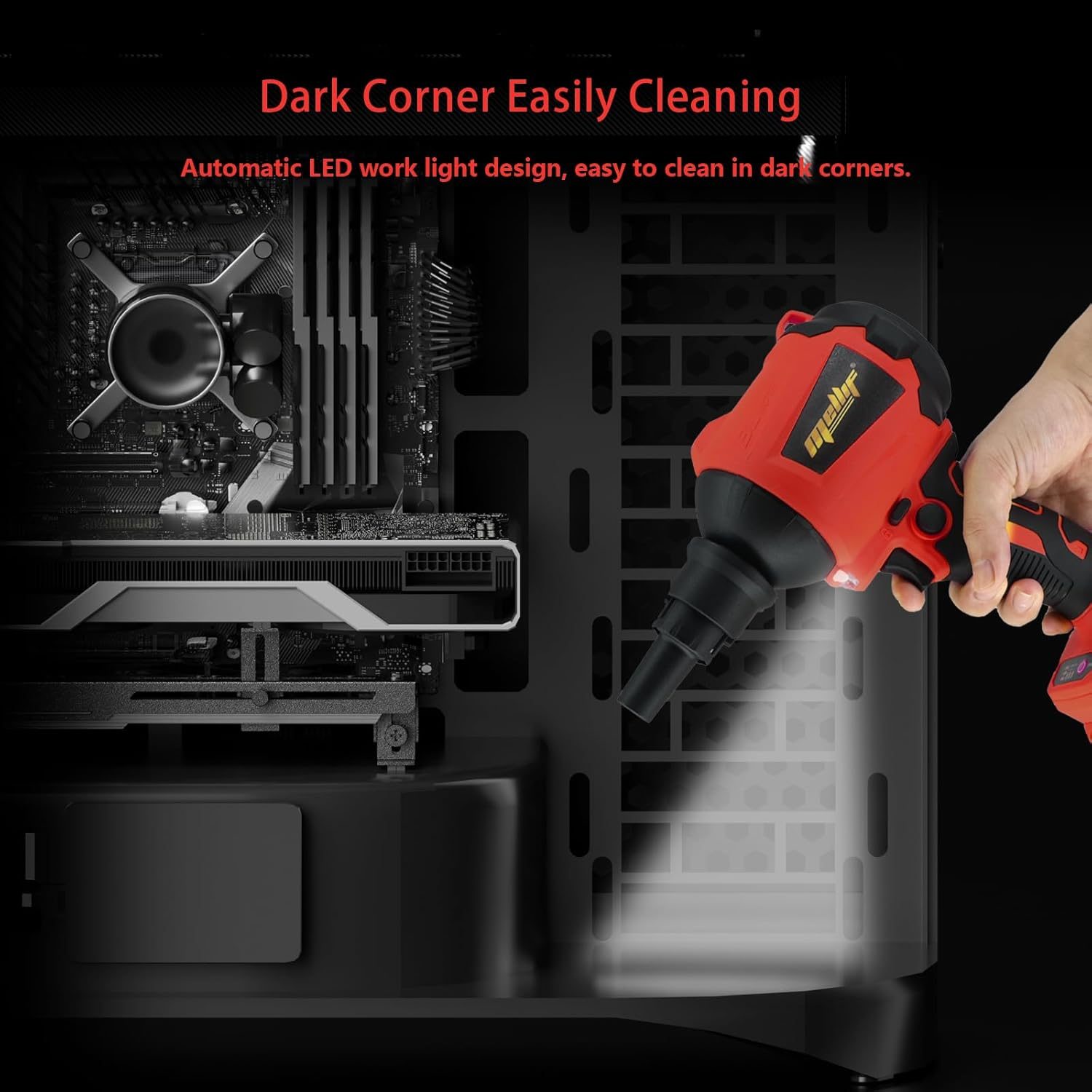 High Volume Compressed Air Duster Compatible With Milwaukee 18V Battery- 3 Speeds, 50000RPM Brushless Motor, LED Light, 7 Multi-Use Accessories, Ideal For PC Keyboard, Pool Toy Tool Only – view 3