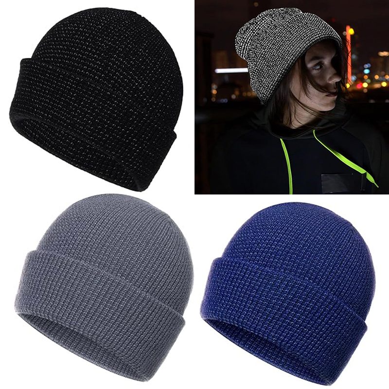 Winter Windproof Hat Knitted Reflective Beanie Hat Thick Warm Cap – view 4
