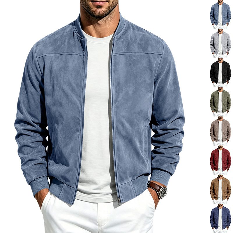 Suede Long Sleeve Zip Up Jacket Men's Casual Outerwear With Full Zip Closure – view 3