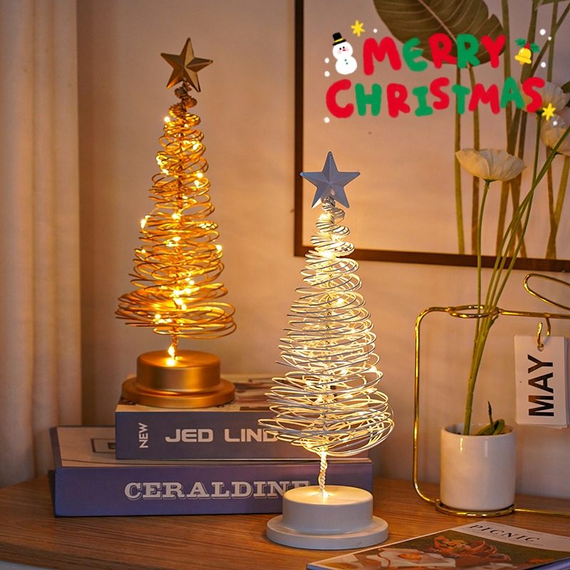 LED Christmas Tree Spiral Light Table Ornament Wrought Iron Xmas Tree Bedroom Desk Lamp Christmas Atmosphere Night Light Decor – view 8