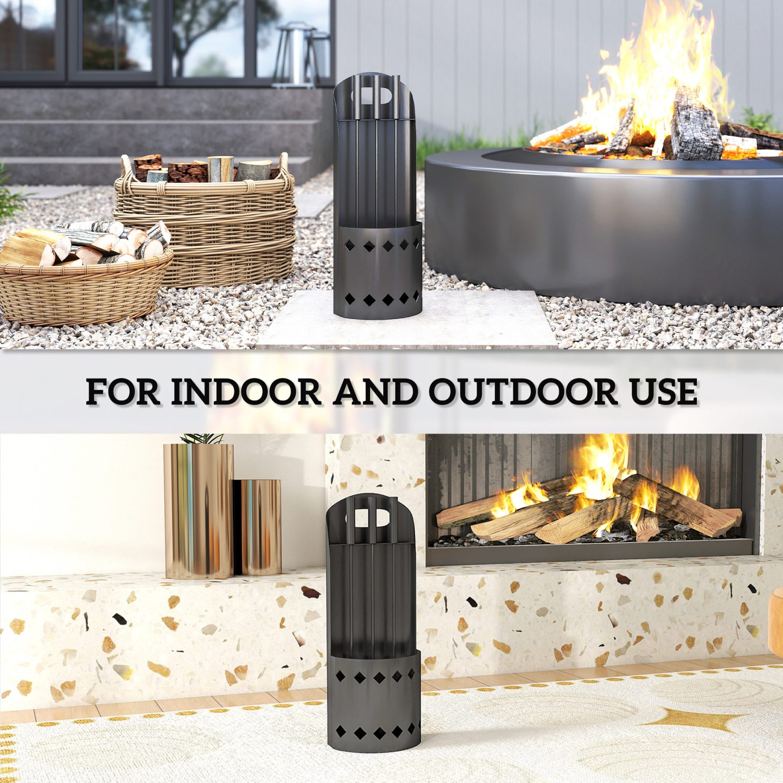 Outsunny 4 Pieces Fireplace Companion Set,Metal Fireplace Accessories Fireside Companion Set With Broom,Shovel,Poker,Bucket,Black – view 6