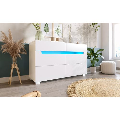 Sideboard Cabinet Dresser With 6 Drawers,Storage With RGB LED App Control, Sideboard With Cut-out Handles, 6-drawers Chest Of Drawers, 71 X 120 X 40 Cm, White – view 2
