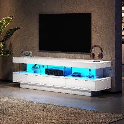 TV Stand Cabinet High Gloss TV Stand Unit With LED Lights 160CM, 3 Drawers, 3 Open Storage Space, For Bedroom Living Room Home Furniture – view 2