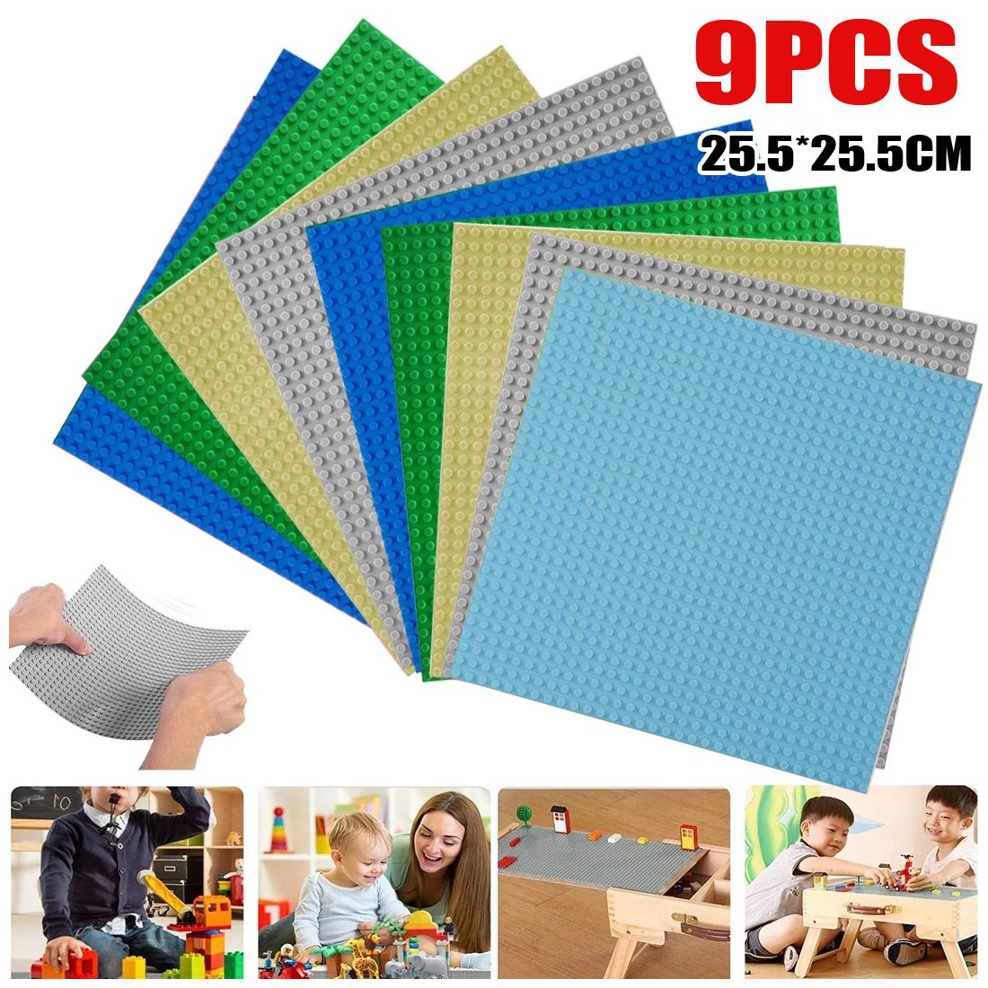 9pcs Building Block Baseboard, Educational Accessories, Toy Baseboard, Wall Base – Multicolor