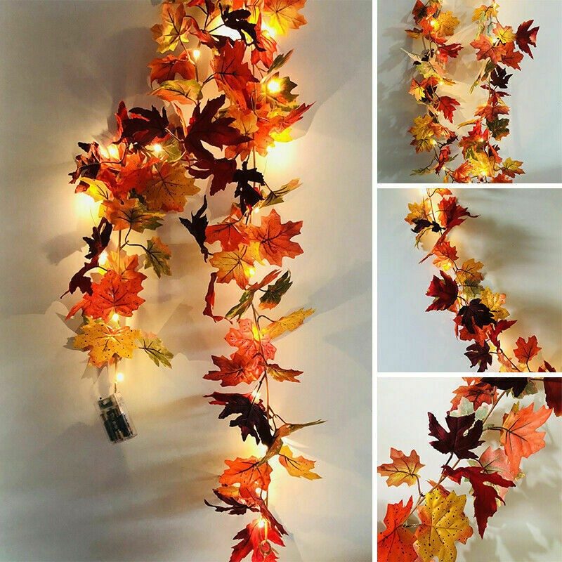 Autumn Fall Maple Leaves LED Lights Garland Hanging Plant Halloween Home Decor – view 6