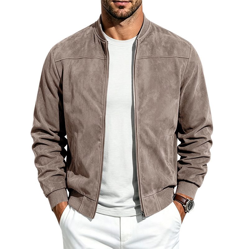 Suede Long Sleeve Zip Up Jacket Men's Casual Outerwear With Full Zip Closure – view 4